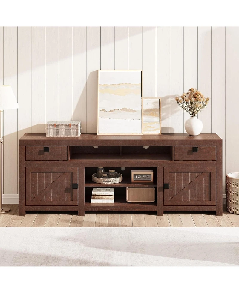 gaomon Farmhouse Tv Stand for 75/80 Inch TVs, 70" Long Entertainment Center with 4 Storage Drawers & 3 Open Shelf