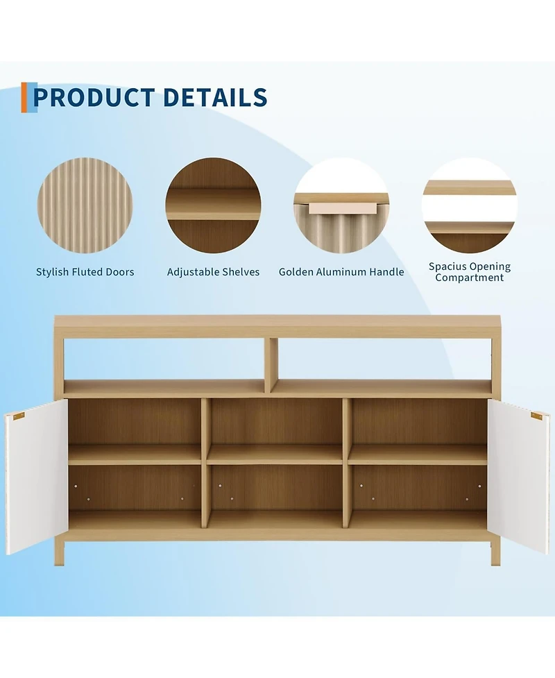 gaomon Fluted Tv Stand for 65 in Tv, Mid Century Modern Entertainment Enter with Storage, for Living Room/Bedroom