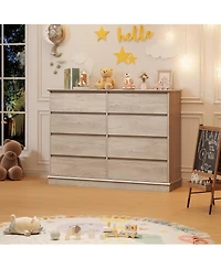 8 Drawer Storage Chest, Large Double Dresser with Deep Drawers and Wide Top, Horizontal Wooden Organizer for Living Room, Hallway, Entryway, Office,