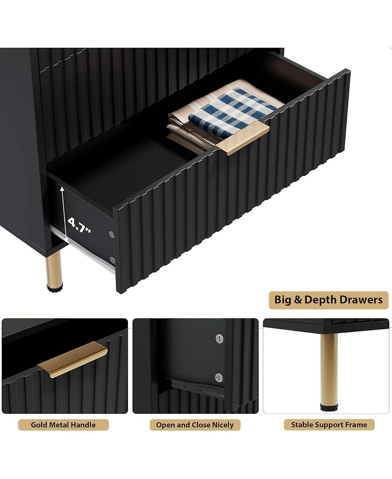 gaomon Green Drawer Dresser for Bedroom, Fluted with Large Drawers and Sturdy Gold Legs Support