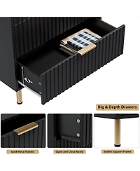 gaomon Green Drawer Dresser for Bedroom, Fluted with Large Drawers and Sturdy Gold Legs Support