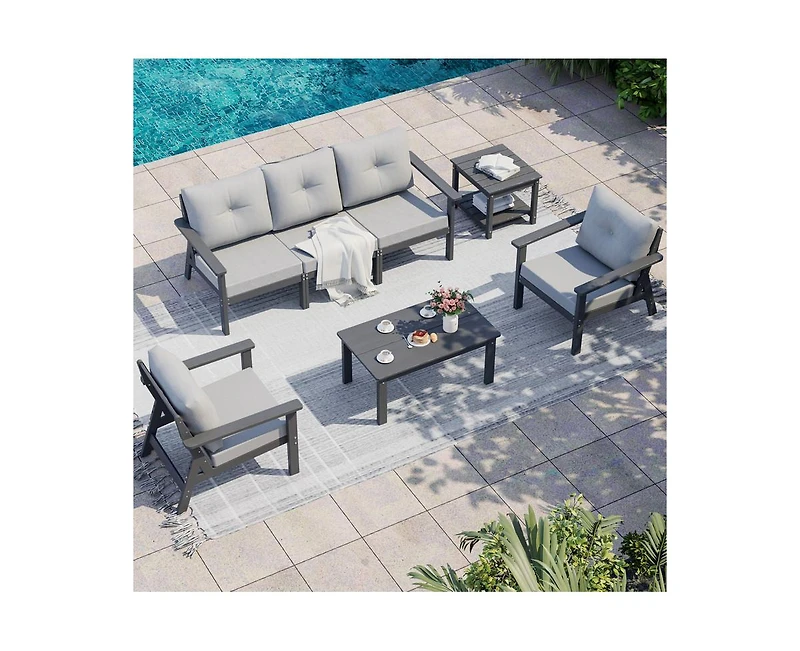 Pamapic 7-Piece Hdpe Patio Conversation Seating Set with Cushions