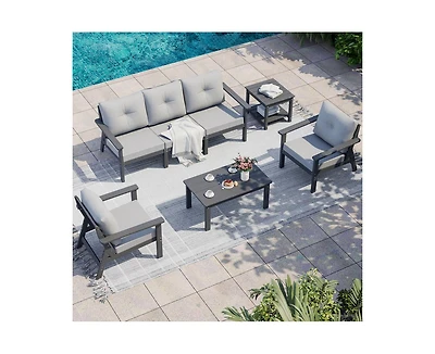 Pamapic 7-Piece Hdpe Patio Conversation Seating Set with Cushions