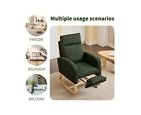 Flynama Modern Accent Upholstered Nursery Glider Rocking Chair with Solid Wood Legs Side Pocket High Backrest 300LBS Capacity for Living Room