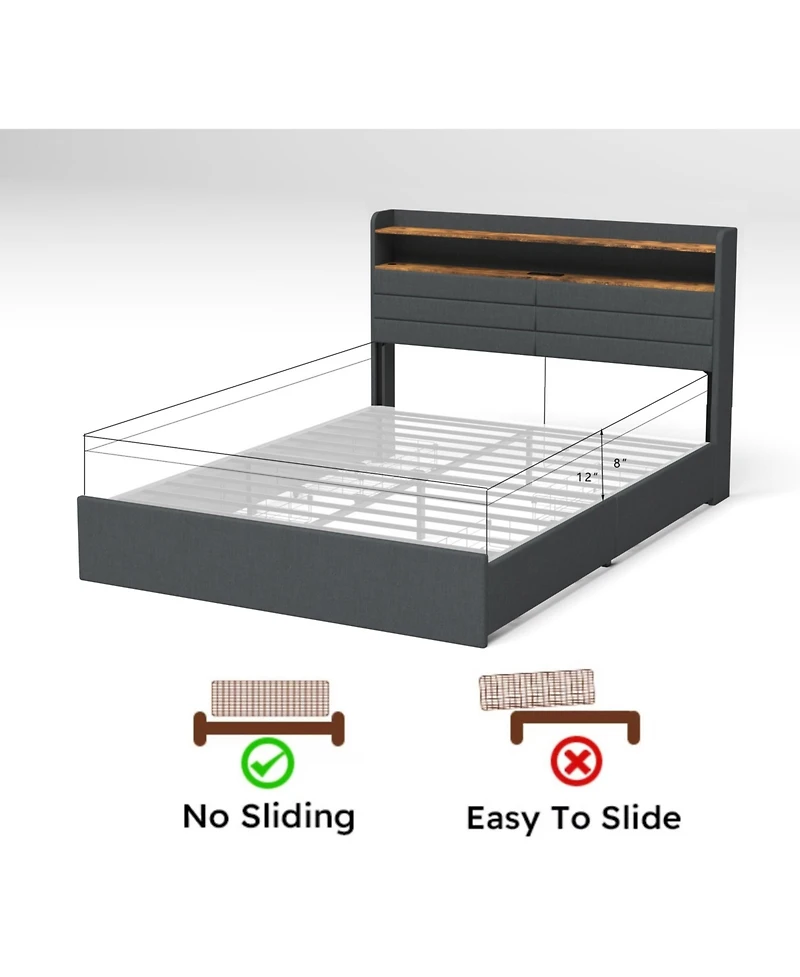 Boyel Living Queen Bed Frame with 4 Storage Drawers, Led Light, and Charging Station