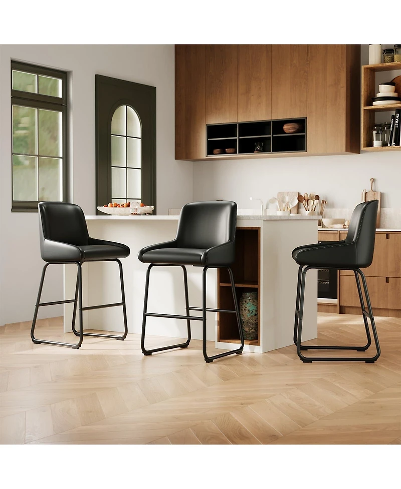 gaomon Home Counter Height Bar Stools Pu Leather Barstools with Back and Footrest Industrial Metal Frame