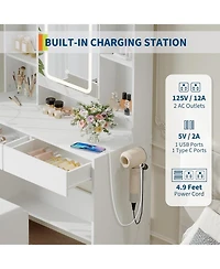 Gaomon White Lighted Vanity Desk with Usb Ports, Convenient Makeup Table for Bedroom Spaces