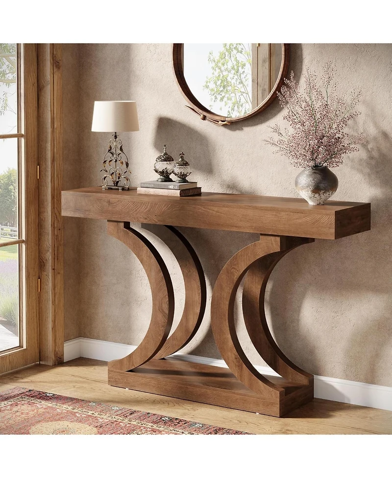 Tribesigns 43.31-Inch Farmhouse Console Table for Entryway, Unique Narrow Sofa Table Behind The Couch with Curved Legs