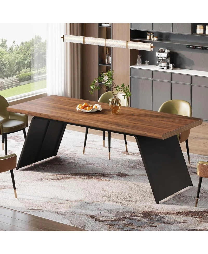 Tribesigns 79" Long Dining Table for 6, Modern Narrow Rectangular Kitchen Table with Walnut Wooden Top & Black Metal Base