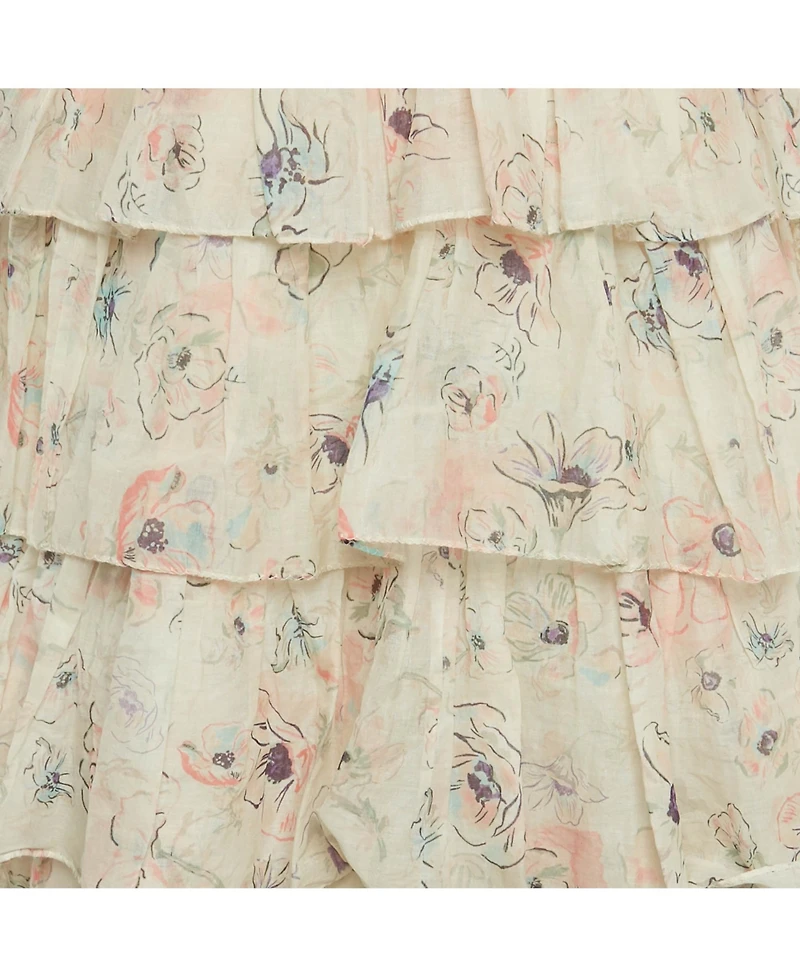 Pre-Owned Zimmermann Women's White Floral Print Broderie Anglaise Tiered Halliday Gown