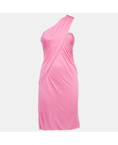 Pre-Owned Versace Women's Pink Jersey Draped Strapless Mini Dress