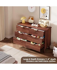 Gaomon 47.2" Fluted Dresser with 6 Deep Drawers and Faux Marble Top, Curved Profile Design, Modern Wooden Chest for Bedroom