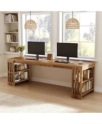 Tribesigns 78.7" Long Desk, 2 Person Desk with Shelves, Large Wooden Computer Desk, Heavy Duty Shelf Legs Design