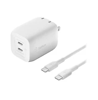 Belkin BoostCharge Pro Dual Usb-c GaN Wall Charger with Pps 65W and Usb-c to Usb-c Cable
