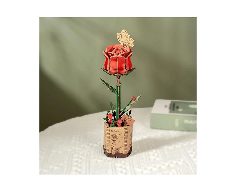 Flash Popup Diy 3D Wood Puzzle Red Rose 106pcs