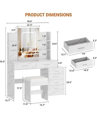 Gaomon 6-Drawer Vanity Table with Lighted Mirror, Spacious Makeup Dressing Desk for Bedroom