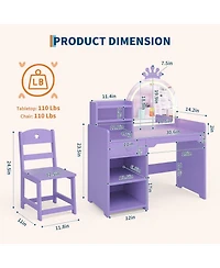 Gaomon 2-in-1 Princess Vanity Set with Makeup Desk & Chair Combo – Perfect Gift for Girls