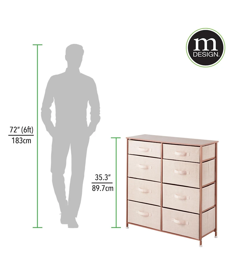 mDesign Tall Storage Dresser Furniture, 8 Slim Fabric Drawers