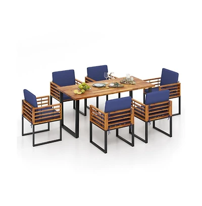 Mondawe 7 Pieces Patio Acacia Wood Dining Chair and Table Set for Backyard and Poolside