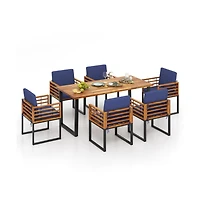 Mondawe 7 Pieces Patio Acacia Wood Dining Chair and Table Set for Backyard and Poolside