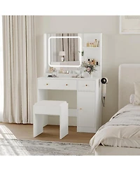 gaomon Lighted Vanity Desk Set, Bedroom Makeup Dressing Table with Matching Stool