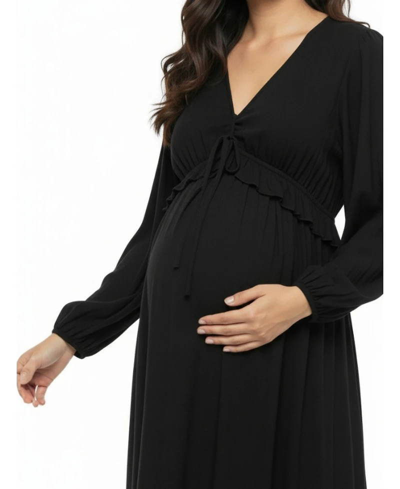 Motherhood Maternity Puff Sleeve Ruffle Midi Dress