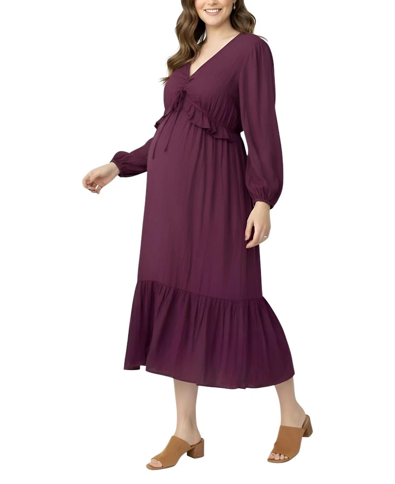 Motherhood Maternity Puff Sleeve Ruffle Midi Dress