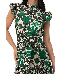 Ivonne Women's Printed Ruffle-Sleeve Maxi Dress with Tie Waist