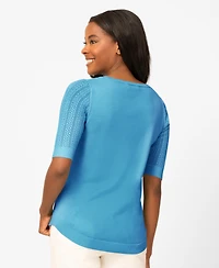 Melissa Paige Petite Mixed Cable Round Hem Sweater