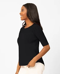 Melissa Paige Petite Mixed Cable Round Hem Sweater