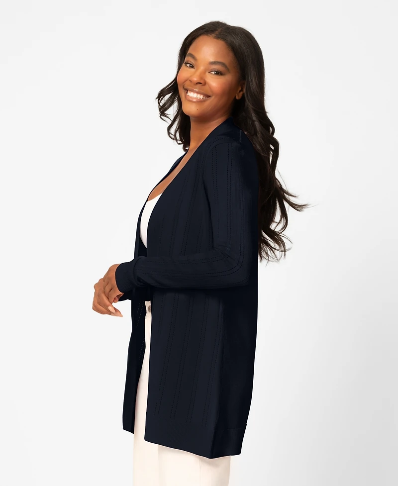 Melissa Paige Petite Pointelle Open-Front Long Cardigan