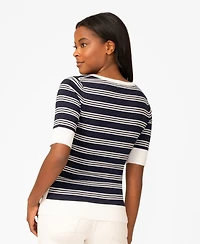Melissa Paige Women's Contrast Stripe Boat Neck Sweater