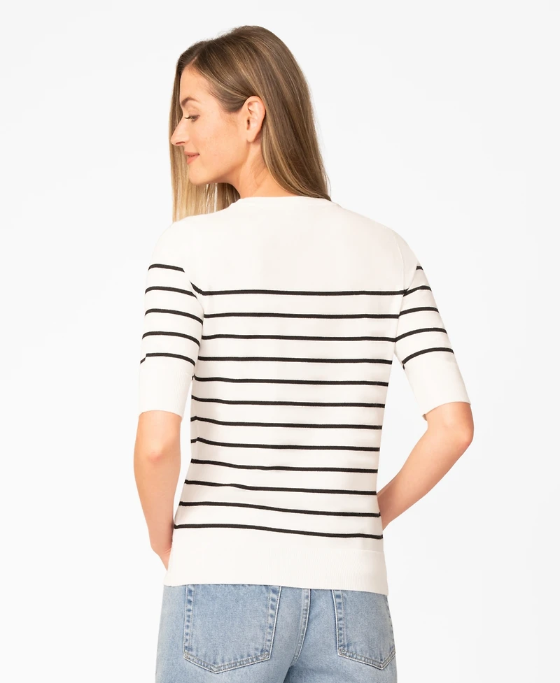 Melissa Paige Women's Striped Crew-Neck Elbow-Sleeve Sweater