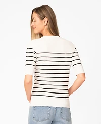 Melissa Paige Women's Striped Crew-Neck Elbow-Sleeve Sweater