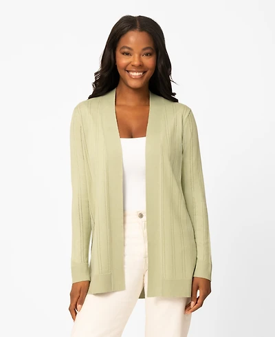 Melissa Paige Women's Pointelle Open-Front Long Cardigan
