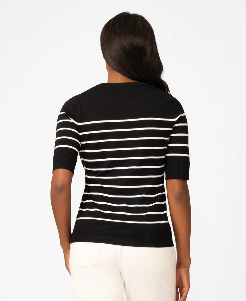 Melissa Paige Women's Striped Crew-Neck Elbow-Sleeve Sweater