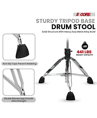 5 Core Drum Throne w Backrest 4" Padded Adjustable 26.5" Drummer Stool w Velvet Top 441Lb Capacity