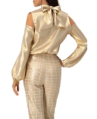 Ivonne Women's Cold-Shoulder Blouse with Back Bow Tops