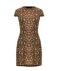 Ivonne Women's Short Beaded Cap Sleeve Dress with Round Neck