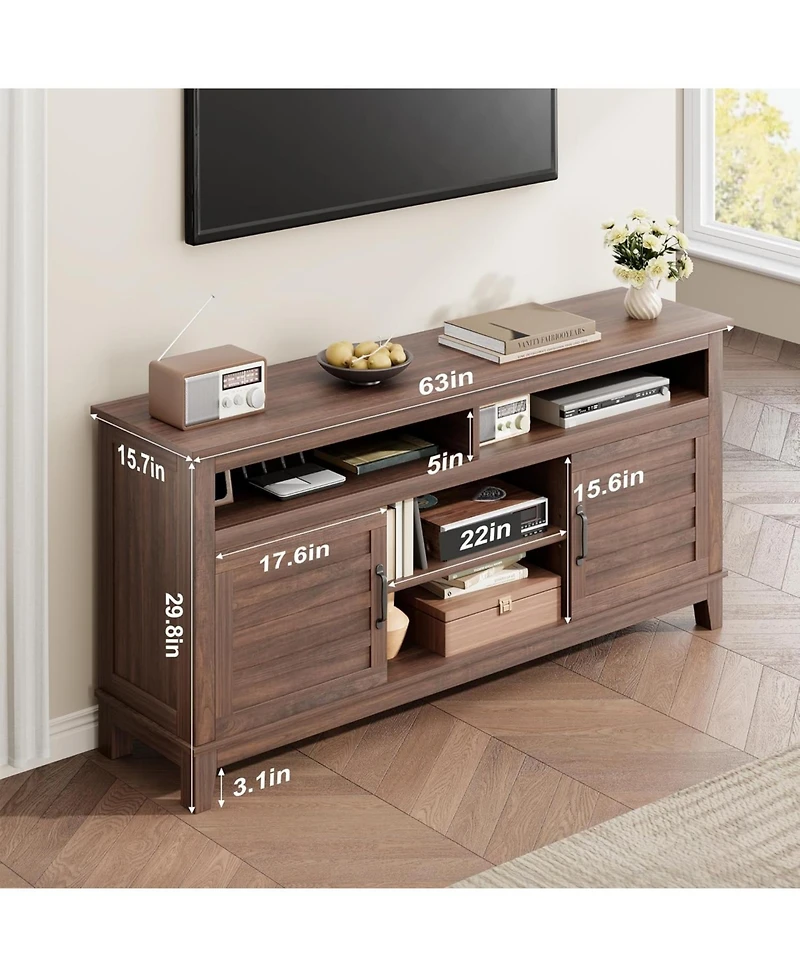 gaomon Tv Stand for 63 in, Entertainment Center with Adjustable Shelves, Farmhouse Cabinet Doors