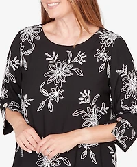 Alfred Dunner Petite Classics Tossed Floral Embroidered Crewneck Top