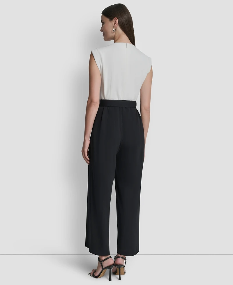 Dkny Women's Surplice Neck Straight Ankle Jumpsuit