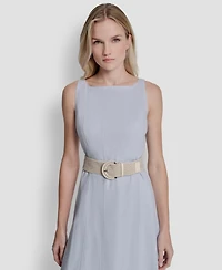 Dkny Women's Belted Fit And Flare Boat Neck Midi Dress