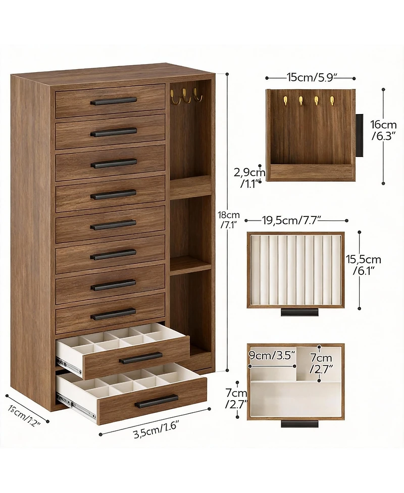 Yigii Wooden Jewelry Box with 4 Drawers for Rings, Earrings, Brooches, Necklaces