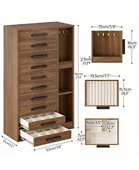 Yigii Wooden Jewelry Box with 4 Drawers for Rings, Earrings, Brooches, Necklaces