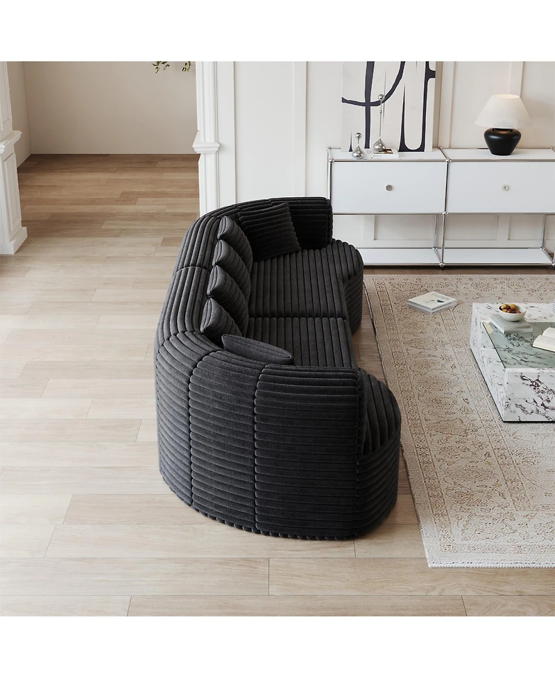 Clihome 106.3" Luxury Corduroy Sofa 4-Seater with 6 Cushions, Curved Sectional Sofa
