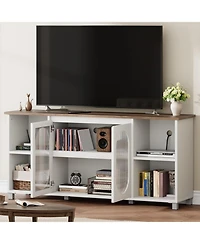 gaomon 70 Inch Tv Stand with Corrugated Glass Doors, Rustic Entertainment Center for Living Room