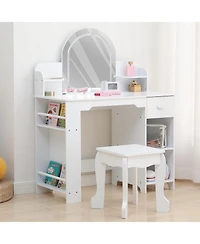 Gaomon 2-in-1 Kids Vanity Set, Lighted Mirror Table with Stool & Storage Bookshelf