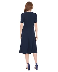 London Times Women's Side Tab Crew Neck Dress