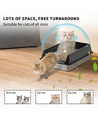 Aostirmotor Medium Stainless Steel Cat Litter Box Black, Anti-Rust & Odor Control Pan